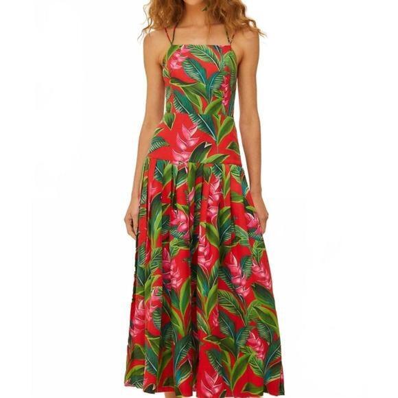 NWT, Farm Rio Red Dream Garden Lenzing Ecovez Euroflax Maxi Dress Size M #MD1075 - Picture 2 of 12